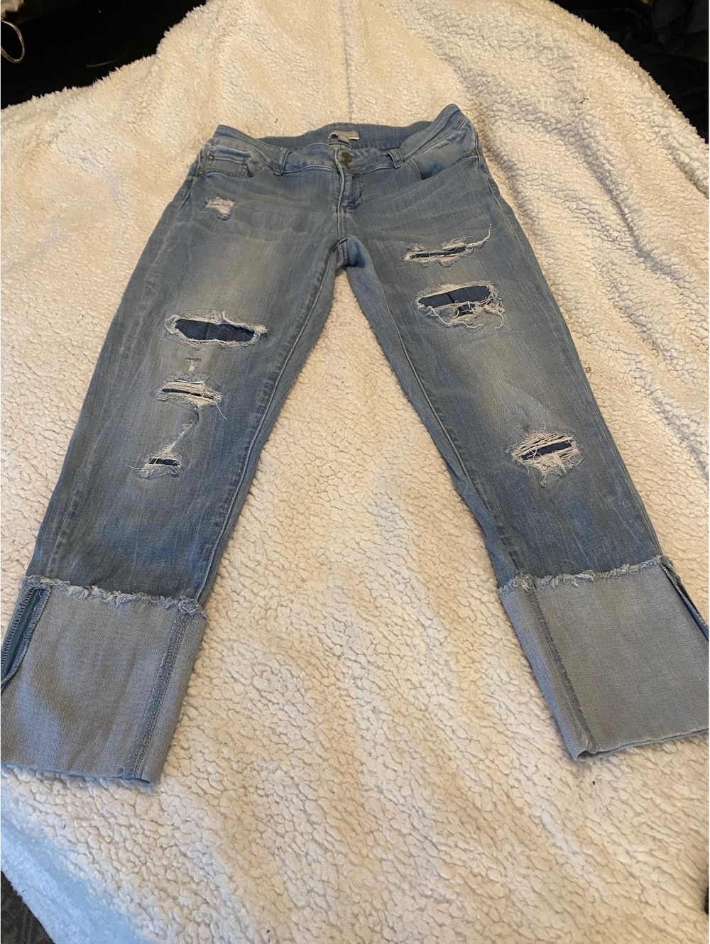 New York & Company Size 8 Distressed Boyfriend Jeans Light Wash Raw Cuff Hem